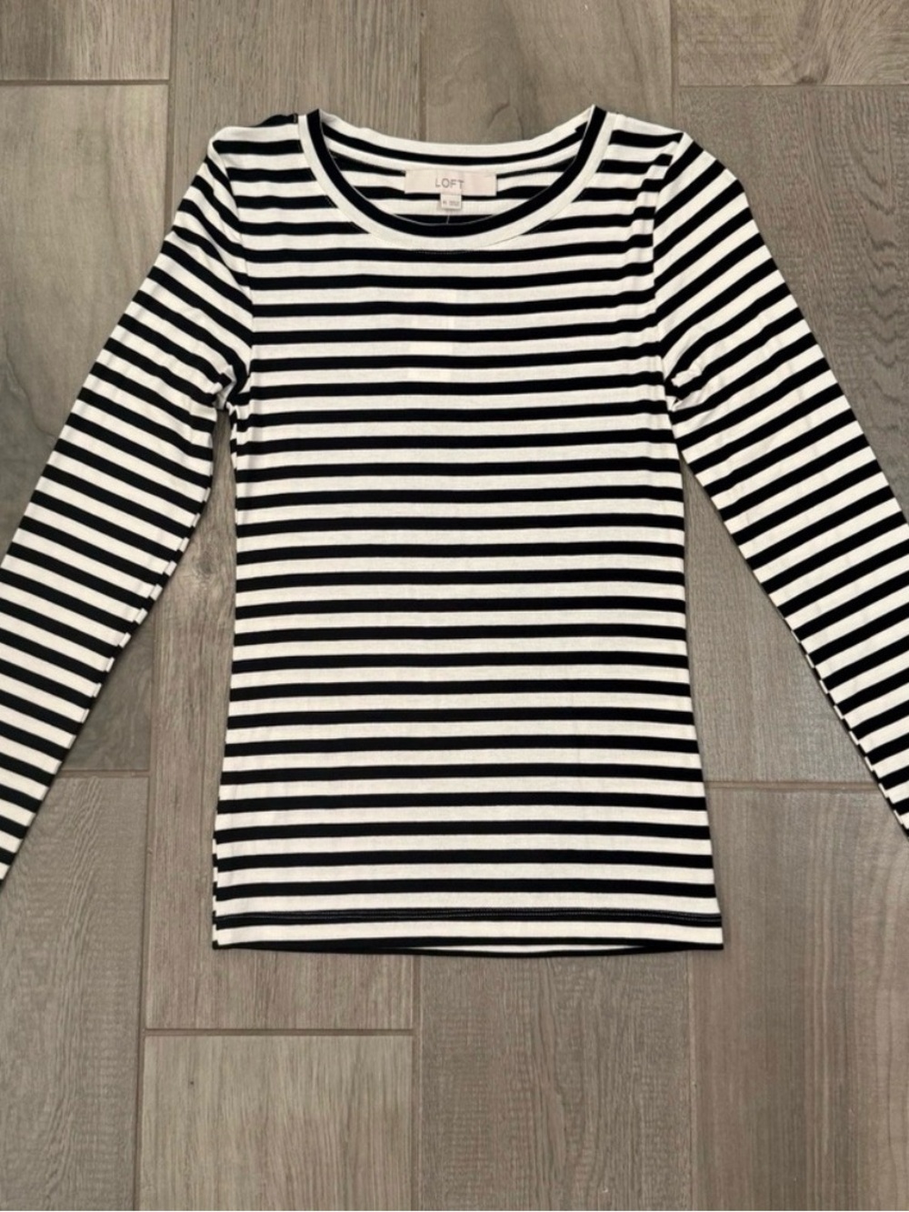 LOFT Black & White Striped Long Sleeve Tee - Classic Crewneck